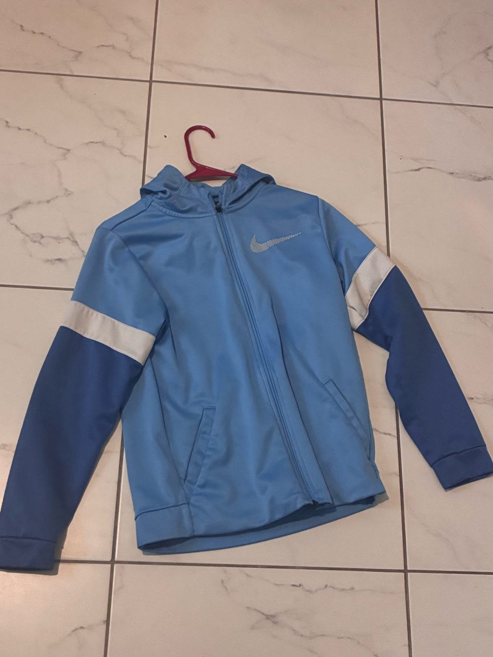 Nike Kids Light Blue Hooded Full-Zip Jacket with Navy Sleeves